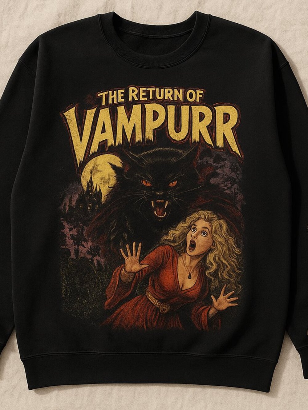 The Return of Vampurr Black Cat Vampire Sweatshirt | Gothic Horror Halloween